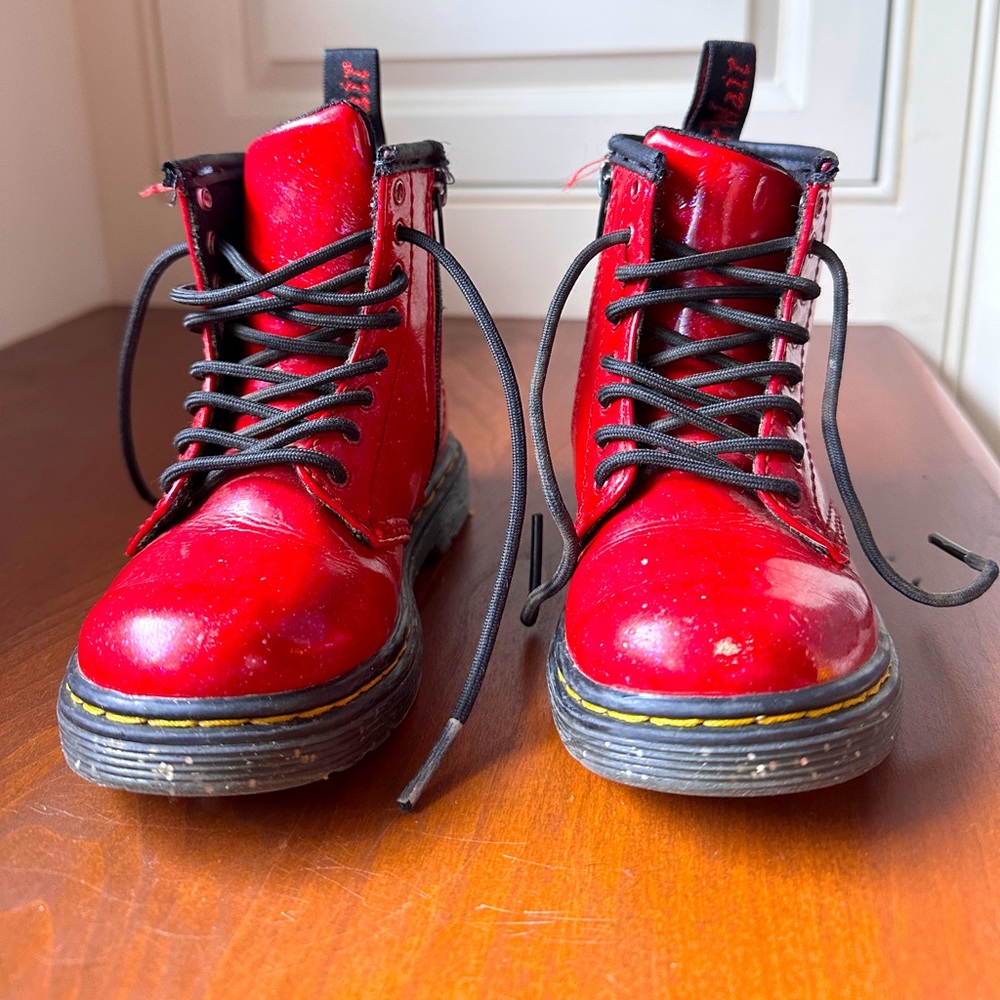 Cherry Red Dr Marten Doc Martens 1460 Patent Leather Toddler 9 US w/ Sparkles